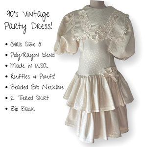 Jane Copeland Vintage Girls Party Dress White Polka-Dotted